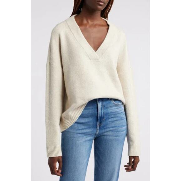 Treasure & Bond Oversized V-Neck Sweater in Beige Castle - Picture 1 of 8
